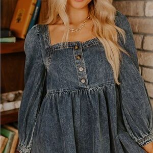 Flying Tomato Blue Denim Long Sleeve Dress